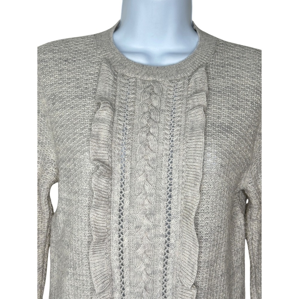 Club Monaco Lovelle Sweater Small Grey Merino Wool Ruffle Cable Knit Pullover - Picture 5 of 10